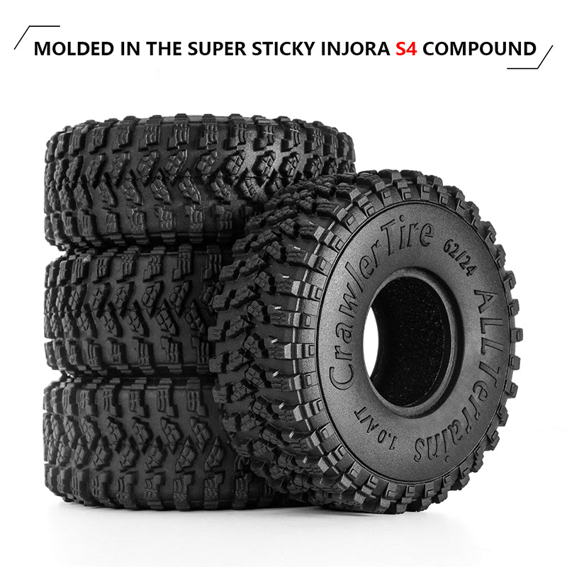 INJORA 1.0" 62*24mm S4 All Terrain Tires for 1/18 1/24 RC Crawlers (4) (T2450) 4 INJORA 1.0" 62*24mm S4 All Terrain Tires for 1/18 1/24 RC Crawlers (4) (T2450)