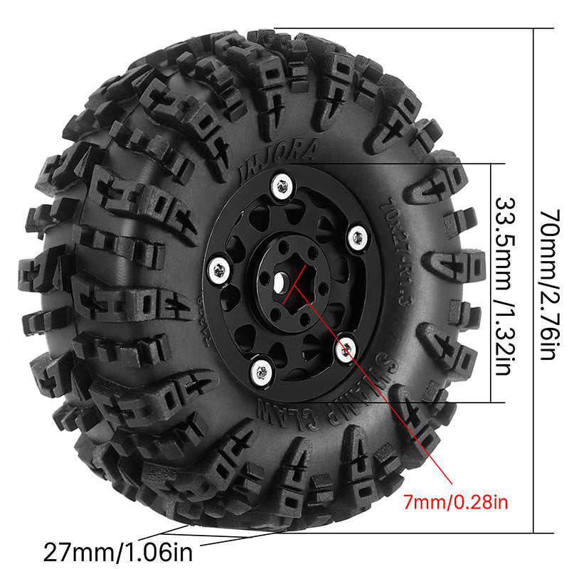 INJORA 1.3" 70*27mm Aluminum Wheels with Swamp Claw Tires for 1/18 1/24 RC Crawlers (W1305) 5 INJORA 1.3" 70*27mm Aluminum Wheels with Swamp Claw Tires for 1/18 1/24 RC Crawlers (W1305)