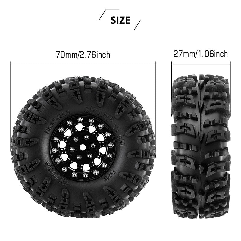 INJORA 1.3" 70*27mm Aluminum Wheels with Swamp Claw Tires for 1/18 1/24 RC Crawlers (W1305) 6 INJORA 1.3" 70*27mm Aluminum Wheels with Swamp Claw Tires for 1/18 1/24 RC Crawlers (W1305)
