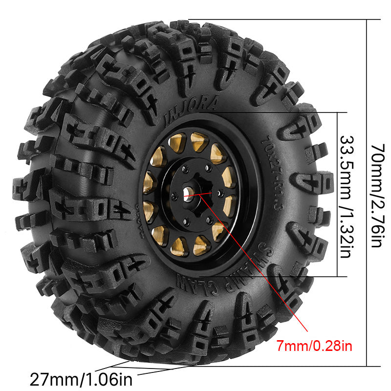 INJORA 1.3" 70*27mm Brass Wheels with Swamp Claw Tires for 1/18 1/24 RC Crawler (W1301) 4 INJORA 1.3" 70*27mm Brass Wheels with Swamp Claw Tires for 1/18 1/24 RC Crawler (W1301)